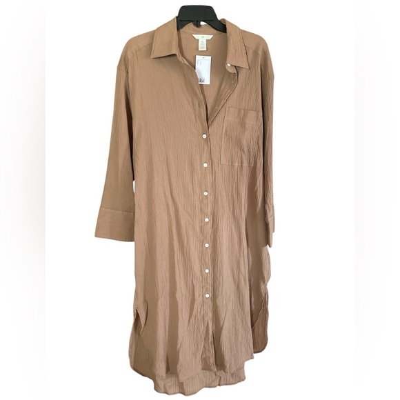 H&M Maxi Brown Shirt Dress Dovetail Sides Patch Pocket Front Button Small NWT - Picture 9 of 14